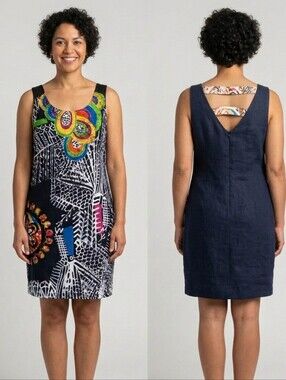 100% Linen Summer Knee Length Dress. Size M